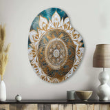 Teal And Gold Mandala II - Asymmetric Metal Wall Art