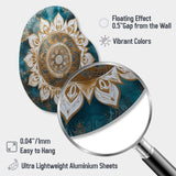 Teal And Gold Mandala II - Asymmetric Metal Wall Art