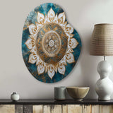 Teal And Gold Mandala II - Asymmetric Metal Wall Art