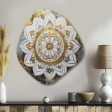 White And Gold Mandala V - Asymmetric Metal Wall Art