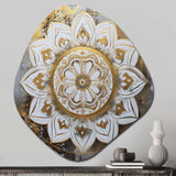 White And Gold Mandala V - Asymmetric Metal Wall Art