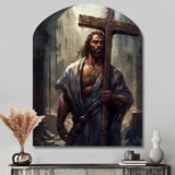 Black Jesus With Cross III - Asymmetric Metal Wall Art