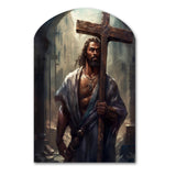 Black Jesus With Cross III - Asymmetric Metal Wall Art