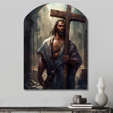 Black Jesus With Cross III - Asymmetric Metal Wall Art