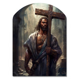 Black Jesus With Cross III - Asymmetric Metal Wall Art