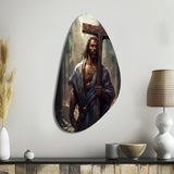 Black Jesus With Cross III - Asymmetric Metal Wall Art