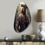 Black Jesus With Cross III - Asymmetric Metal Wall Art