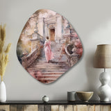 Elegant Woman Walking Down Stairs II - Asymmetric Metal Wall Art