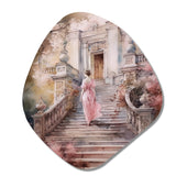 Elegant Woman Walking Down Stairs II - Asymmetric Metal Wall Art