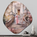 Elegant Woman Walking Down Stairs II - Asymmetric Metal Wall Art