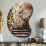 Elegant Woman Walking Down Stairs III - Asymmetric Metal Wall Art