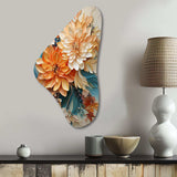 Orange Teal Botanical Whirlwind I - Asymmetric Metal Wall Art