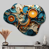 Teal Yellow Abstract Fractal Collage Melodies II - Asymmetric Metal Wall Art