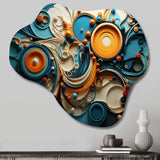 Teal Yellow Abstract Fractal Collage Melodies II - Asymmetric Metal Wall Art