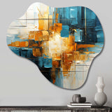 Gold Teal Abstract Fractal Collage Reflections II - Asymmetric Metal Wall Art