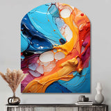 Teal Orange Abstract Fractal Collage Symphony - Asymmetric Metal Wall Art