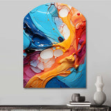 Teal Orange Abstract Fractal Collage Symphony - Asymmetric Metal Wall Art