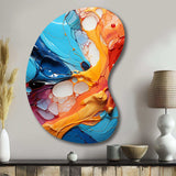 Teal Orange Abstract Fractal Collage Symphony - Asymmetric Metal Wall Art