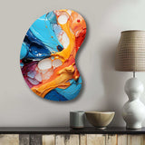 Teal Orange Abstract Fractal Collage Symphony - Asymmetric Metal Wall Art