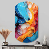 Teal Orange Abstract Fractal Collage Symphony - Asymmetric Metal Wall Art