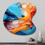 Teal Orange Abstract Fractal Collage Symphony - Asymmetric Metal Wall Art