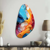 Teal Orange Abstract Fractal Collage Symphony - Asymmetric Metal Wall Art