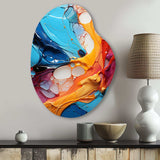 Teal Orange Abstract Fractal Collage Symphony - Asymmetric Metal Wall Art