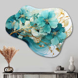 Teal Gold Abstract Fractal Mystic Mirage I - Asymmetric Metal Wall Art