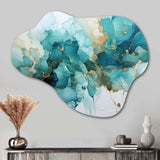 Teal Gold Abstract Fractal Mystic Mirage III - Asymmetric Metal Wall Art