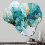 Teal Gold Abstract Fractal Mystic Mirage III - Asymmetric Metal Wall Art