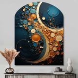 Gold Teal Abstract Spirals II - Asymmetric Metal Wall Art