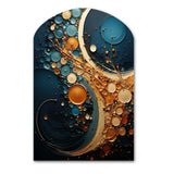 Gold Teal Abstract Spirals II - Asymmetric Metal Wall Art