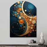 Gold Teal Abstract Spirals II - Asymmetric Metal Wall Art