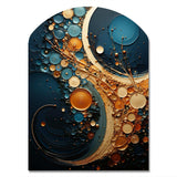 Gold Teal Abstract Spirals II - Asymmetric Metal Wall Art