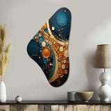 Gold Teal Abstract Spirals II - Asymmetric Metal Wall Art