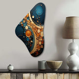 Gold Teal Abstract Spirals II - Asymmetric Metal Wall Art