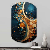 Gold Teal Abstract Spirals II - Asymmetric Metal Wall Art