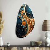 Gold Teal Abstract Spirals II - Asymmetric Metal Wall Art