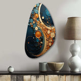 Gold Teal Abstract Spirals II - Asymmetric Metal Wall Art