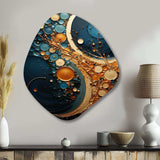 Gold Teal Abstract Spirals II - Asymmetric Metal Wall Art