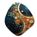 Gold Teal Abstract Spirals II - Asymmetric Metal Wall Art