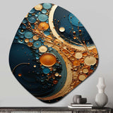 Gold Teal Abstract Spirals II - Asymmetric Metal Wall Art