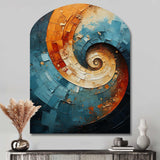 Orange Teal Abstract Spirals I - Asymmetric Metal Wall Art