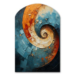 Orange Teal Abstract Spirals I - Asymmetric Metal Wall Art