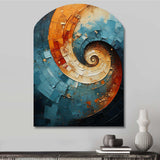 Orange Teal Abstract Spirals I - Asymmetric Metal Wall Art