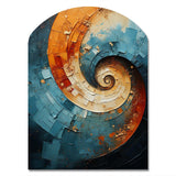 Orange Teal Abstract Spirals I - Asymmetric Metal Wall Art