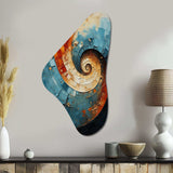 Orange Teal Abstract Spirals I - Asymmetric Metal Wall Art