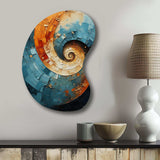 Orange Teal Abstract Spirals I - Asymmetric Metal Wall Art