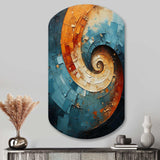 Orange Teal Abstract Spirals I - Asymmetric Metal Wall Art