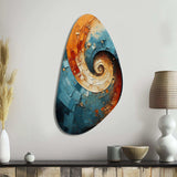 Orange Teal Abstract Spirals I - Asymmetric Metal Wall Art